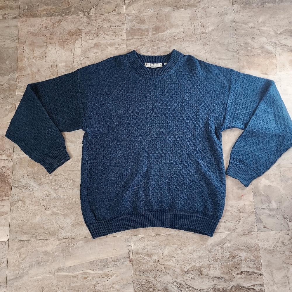 BASIX VTG Heavyweight Knit Sweater Blue Size Medium